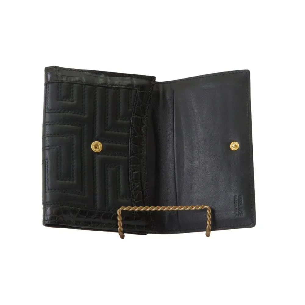 Authentic Versace Genuine Black Leather Trifold Wallet with Medusa Medallion - Picture 4 of 12